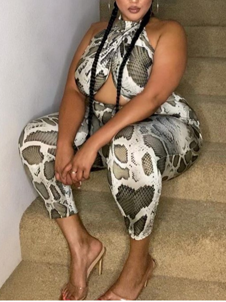 

LW SXY Plus Size Cobra Print Stretchy Jumpsuit