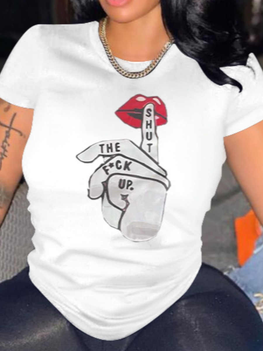 

LW Lip Letter Print T-shirt, White
