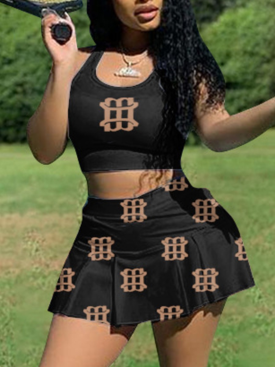 LW Blending Crop Top Geometric Print Skirt Set