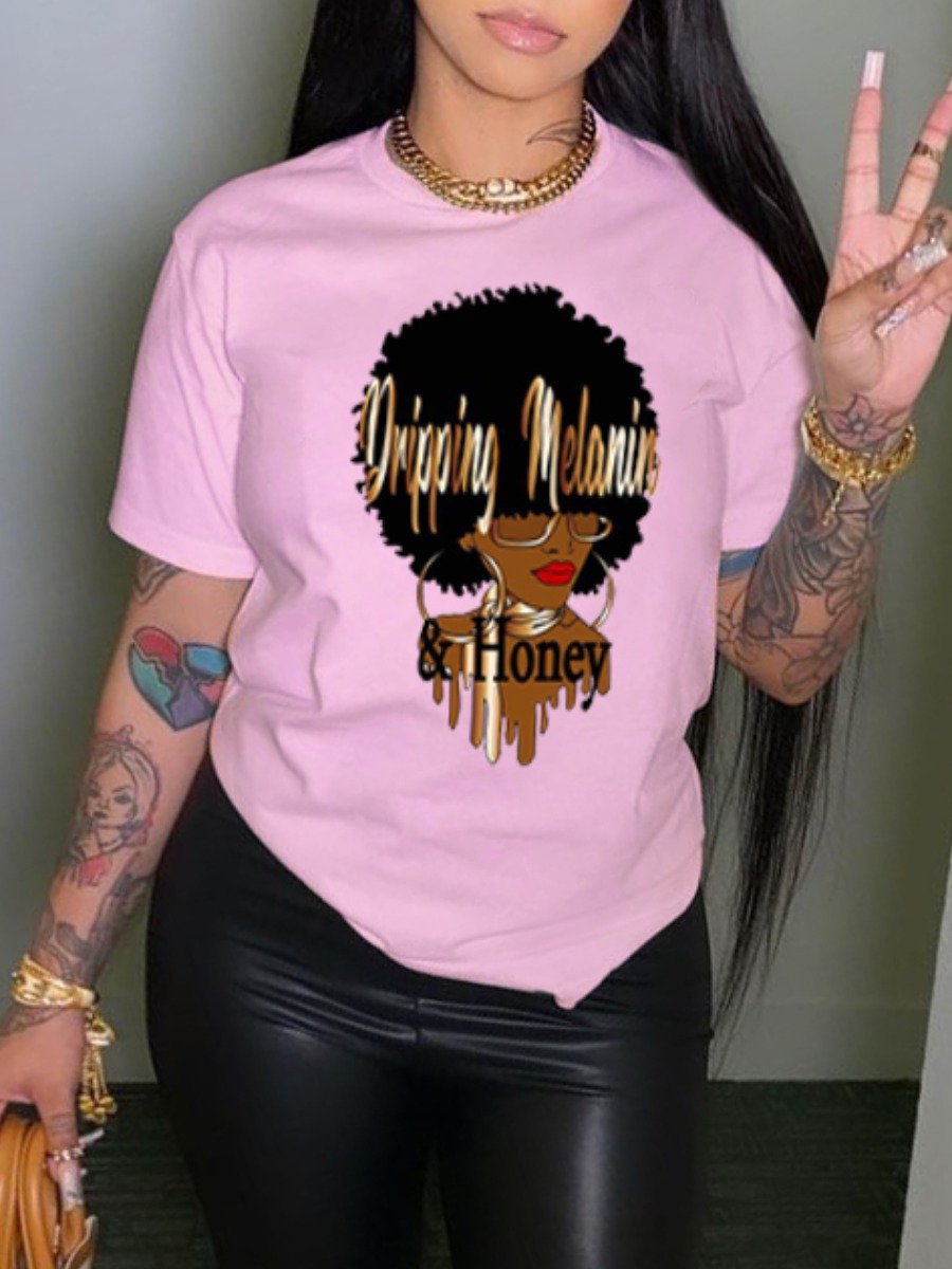 

LW Figure Letter Print T-shirt, Pink