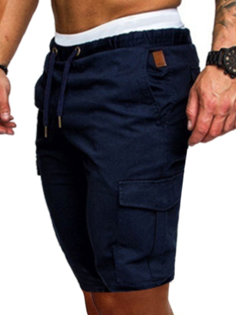 

LW COTTON Men Side Pocket Drawstring Shorts, Navy blue