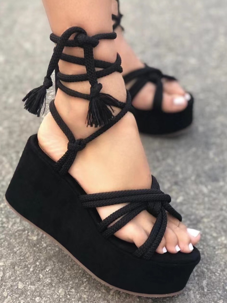 

LW Wrap Up Platform Sandals, Black
