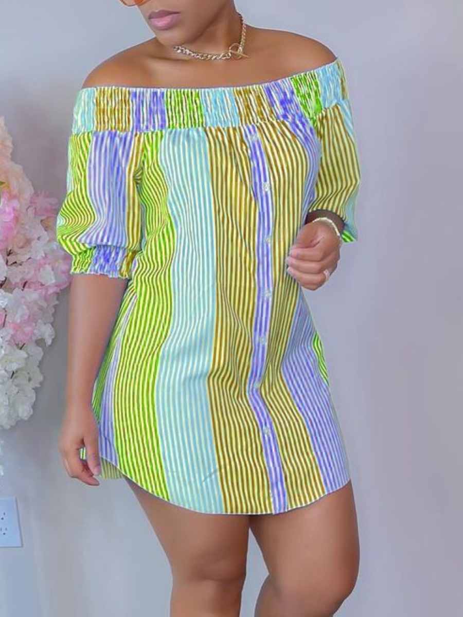 

LW Off The Shoulder Striped Dress, Orange