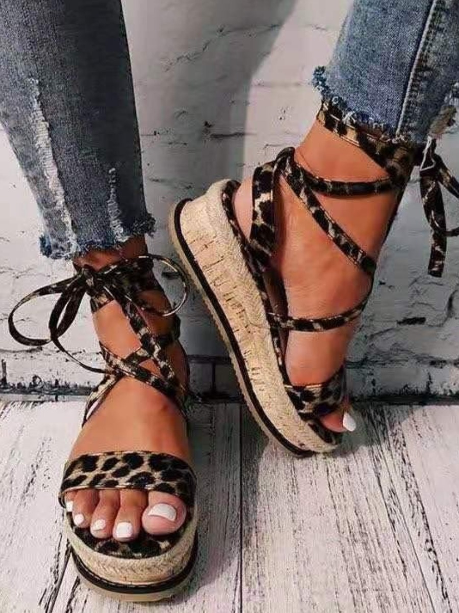 

LW Leopard Print Wrap Up Platform Sandals