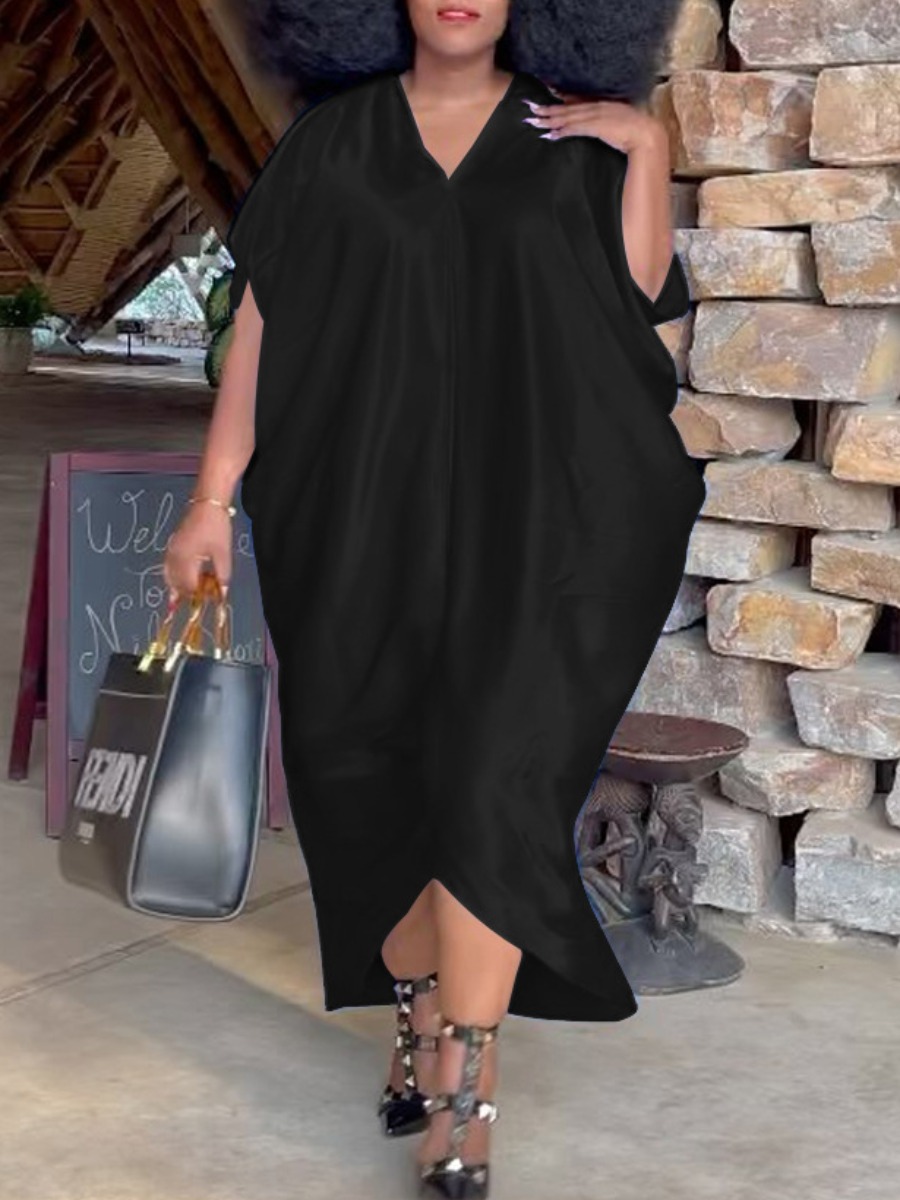 

LW Plus Size V Neck Loose Stretchy Dress, Black