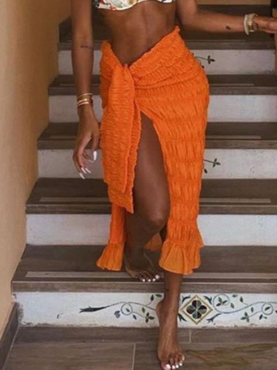 

LW SXY Bandage Fold Design Skirt, Orange