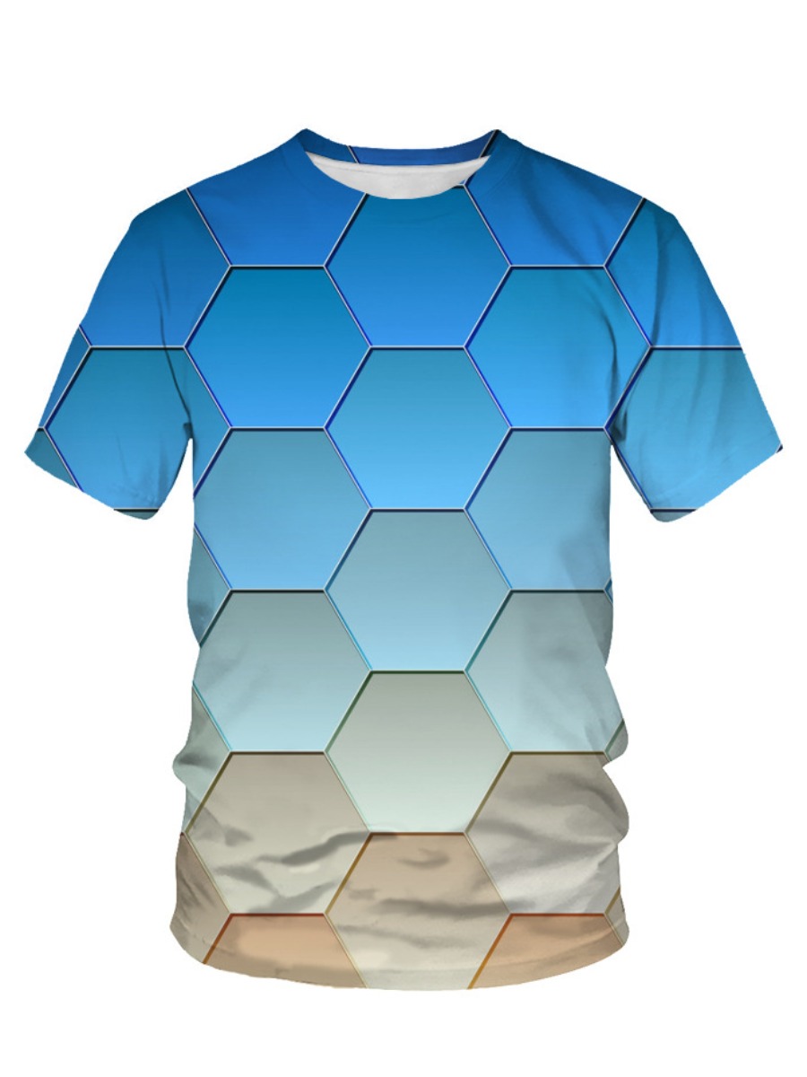 

LW Men Gradient Geometric Print T-shirt, Blue