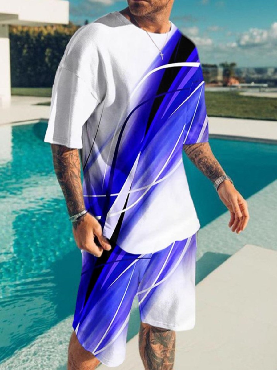 LW Men Round Neck Gradient Shorts Set