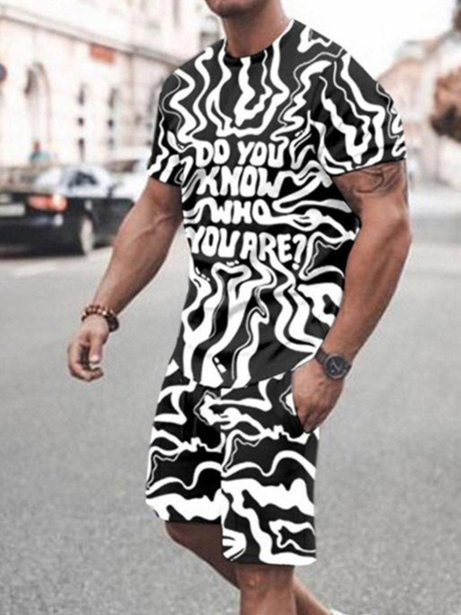 

LW Men Letter Print Striped Shorts Set, Black
