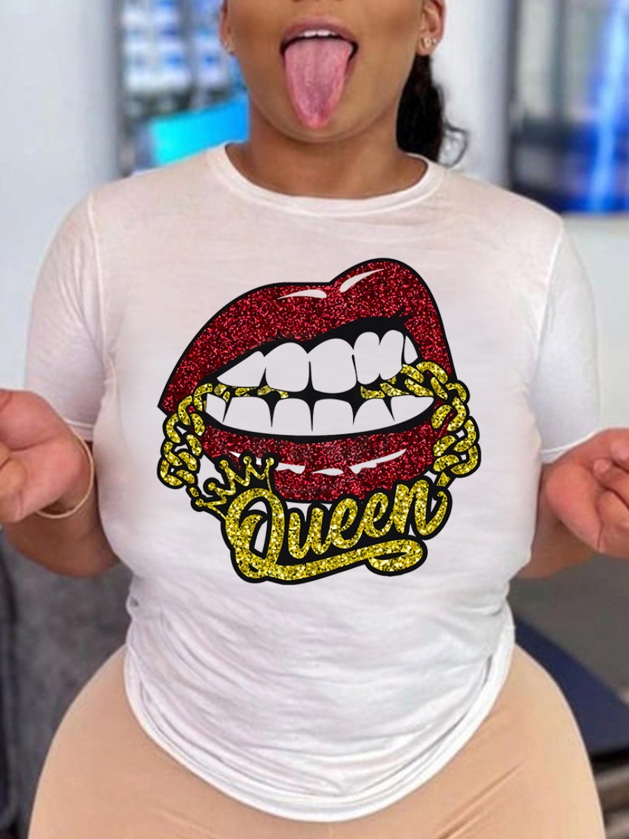 

LW Queen Letter Lip Print T-shirt, White