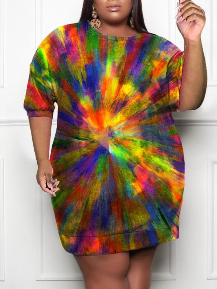 

LW Plus Size Round Neck Tie-dye Dress, Multi