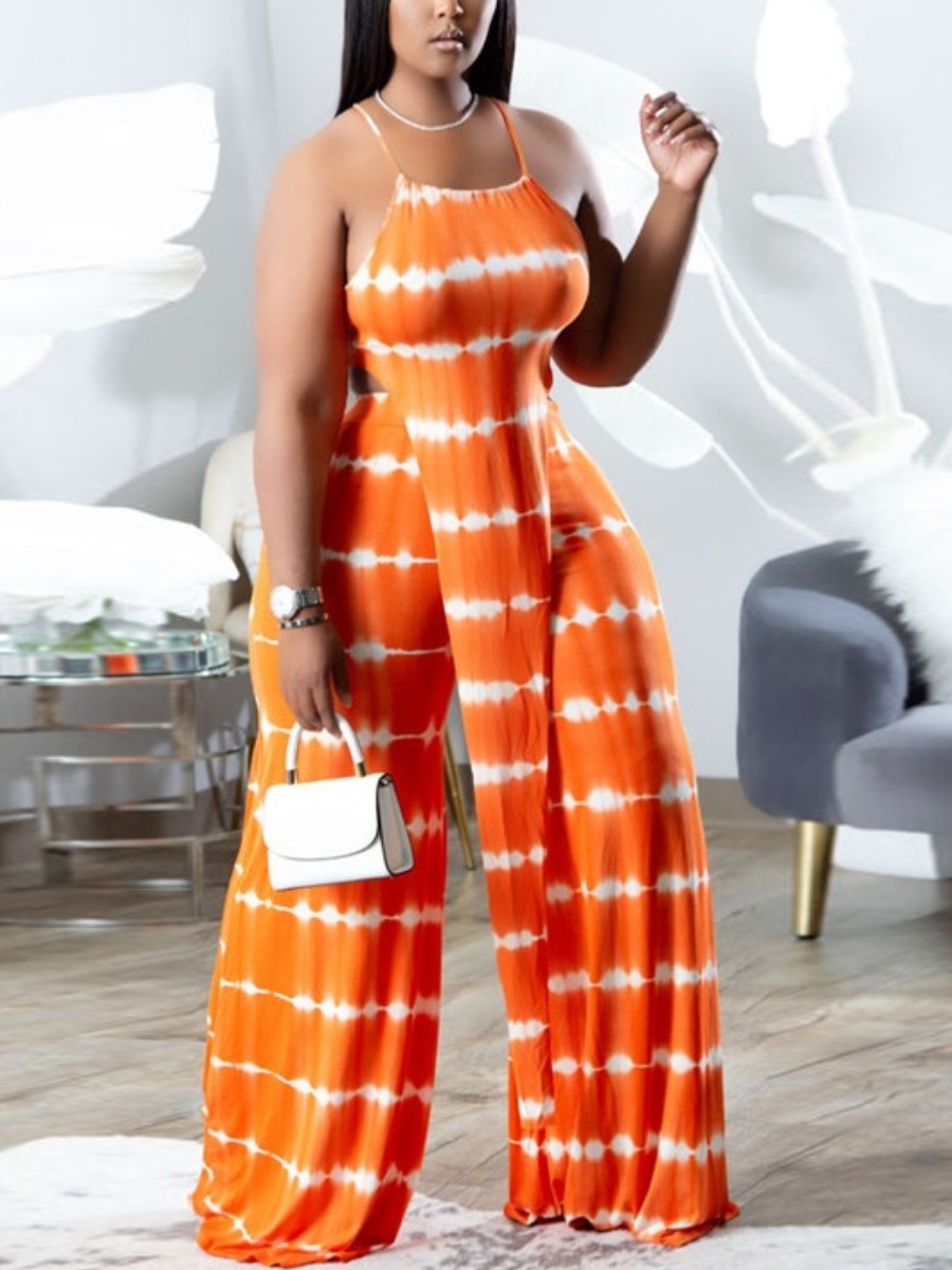 LW Plus Size Striped Split Wide Leg Pants Set