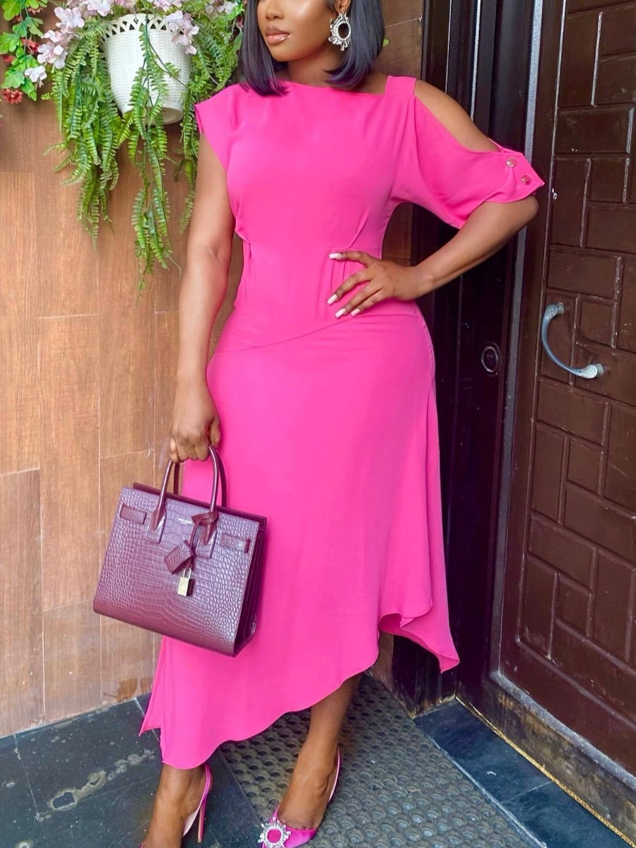 

LW Cut Out Asymmetrical Dress, Rose red