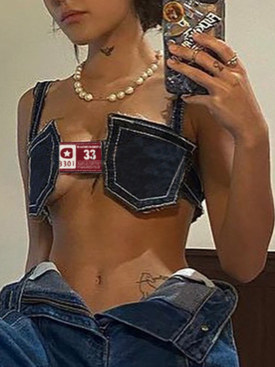 

LW SXY Crop Top Star Letter Decor Camisole, Blue