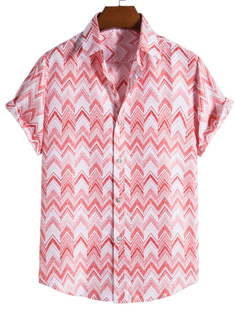 

LW Men Geometric Print Shirt, Pink