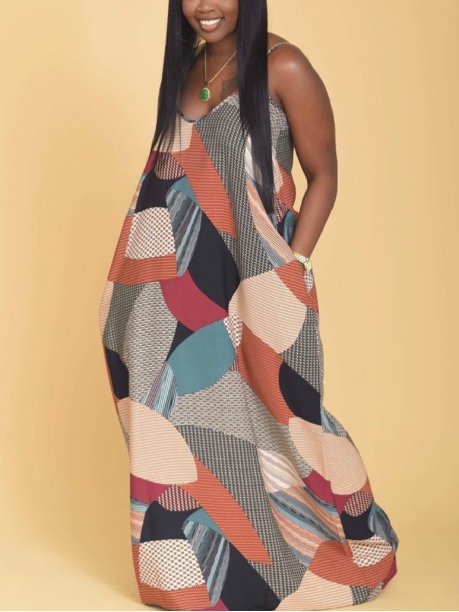 

LW Plus Size Mixed Print Cami Loose Dress, Multi