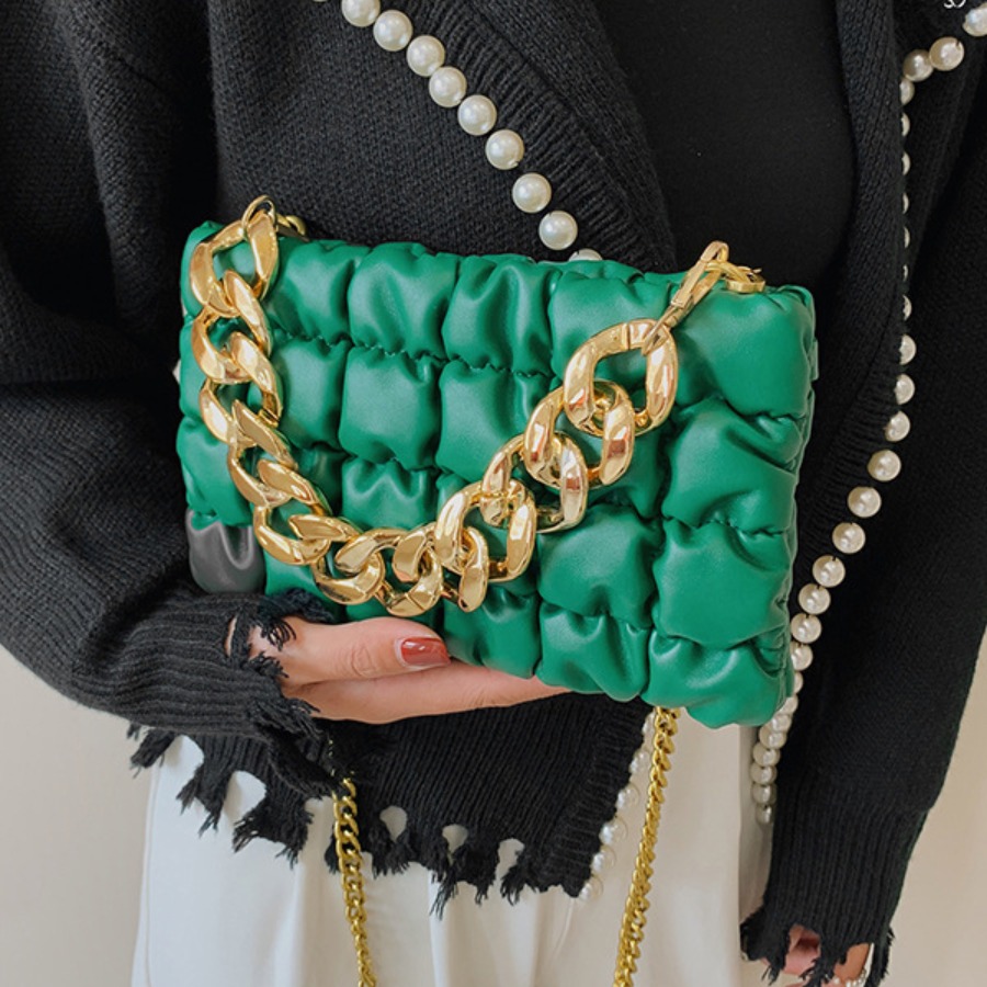 

LW Fold Design Chain Strap Crossbody Bag, Green