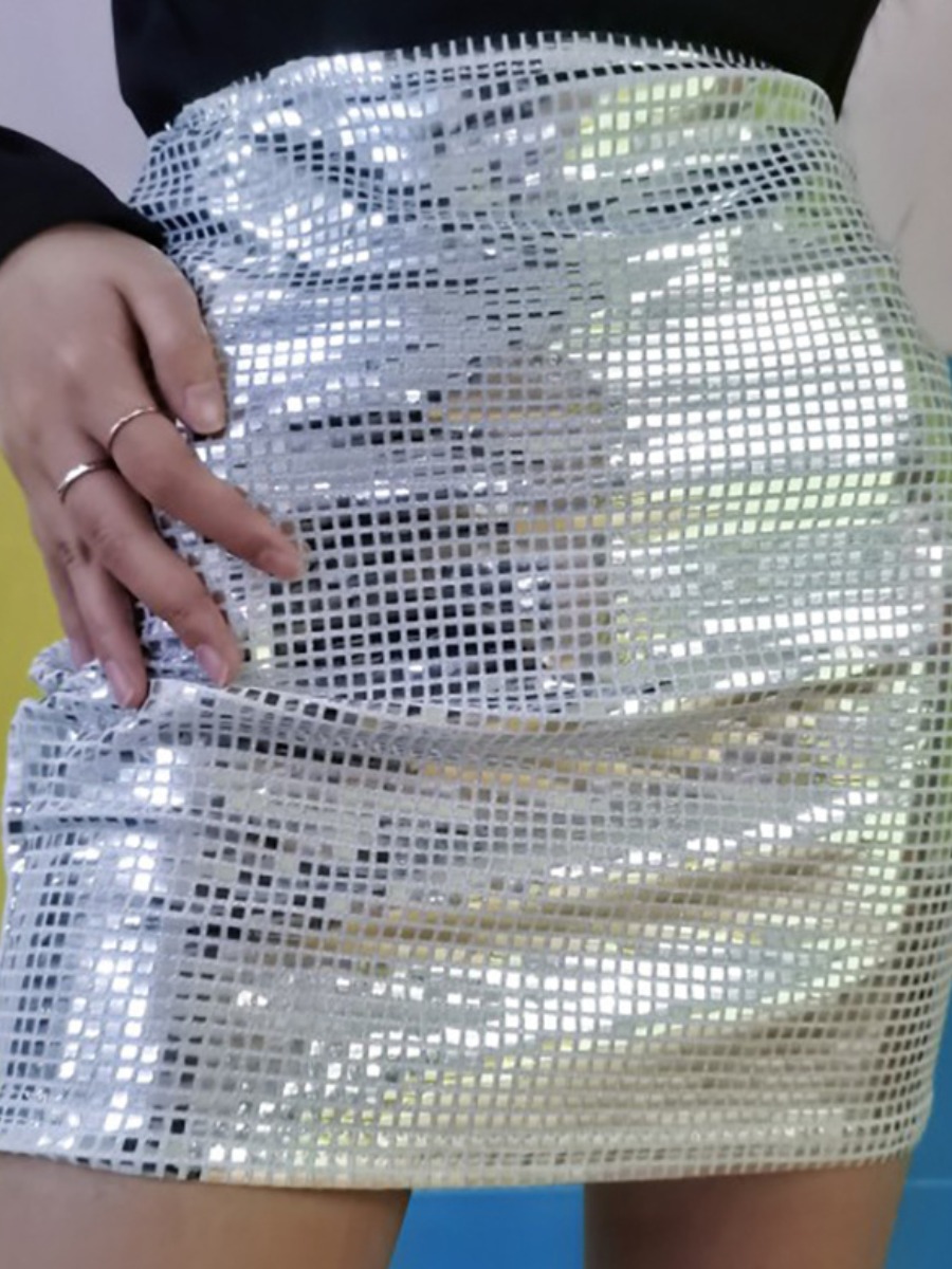 

LW SXY Sequined Mesh High Stretchy Skirt, Silver