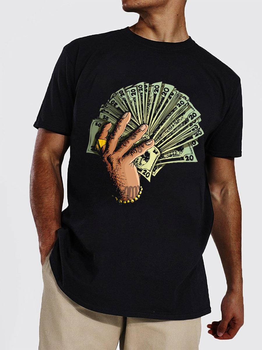 

LW Men Hand Money Print T-shirt, Black