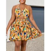 LW Mixed Print Cut Out A Line Dress