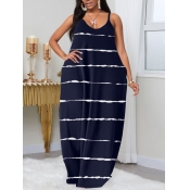 LW Plus Size Casual V Neck Print Dark Blue Floor L