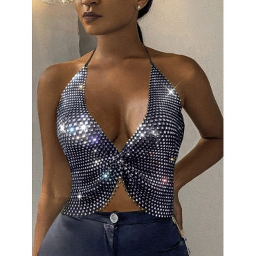 

LW SXY Rhinestone Bandage Backless Handmade Camisole, Black