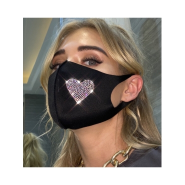 

LW Rhinestone Heart Face Mask, Black