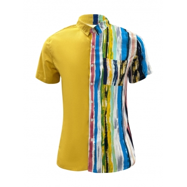 

LW COTTON Men Tie-dye Patchwork Shirt, Yellow