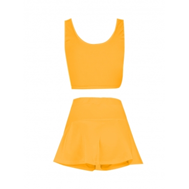 LW Sporty U Neck Flounce Design Yellow Two Piece Skirt Set