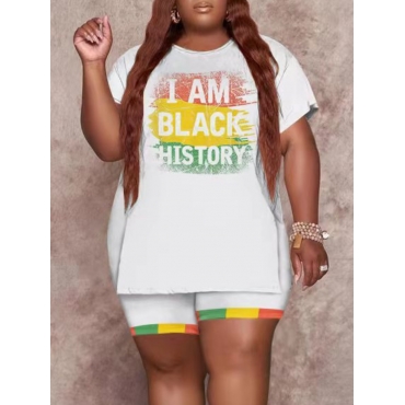 

LW Plus Size Letter Print Side Split Shorts Set, White