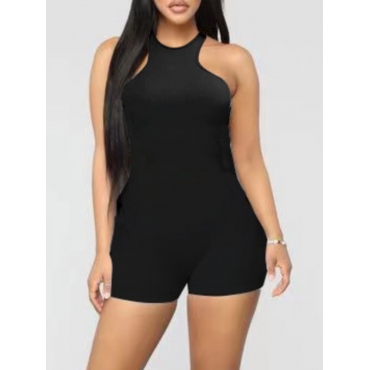 

LW Round Nek Skinny Romper, Black