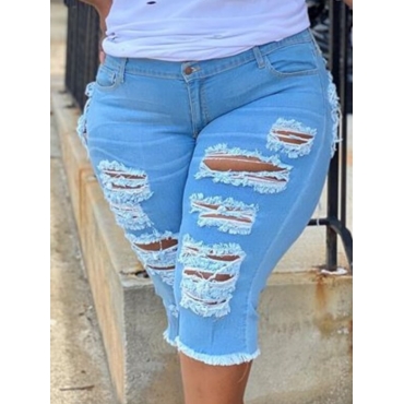 

LW Plus Size Trendy Broken Holes Baby Blue Denim Shorts