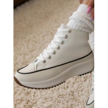 

LW High Sole Platform Flats, White