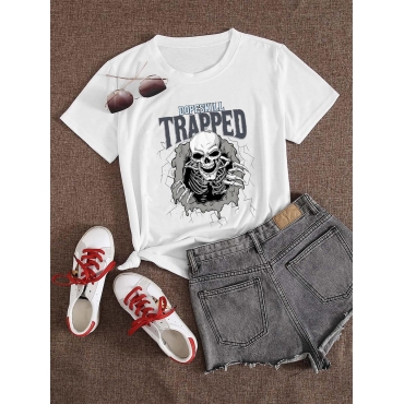 

LW Skeleton Letter Print T-shirt, White