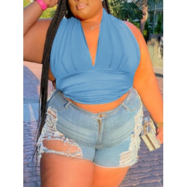 

LW SXY Plus Size Bandage Design Backless Camisole, Baby blue