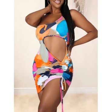 

LW SXY Print Cut Out Drawstring Bodycon Dress, Multi