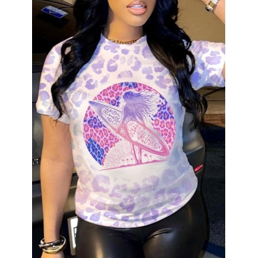 

LW Plus Size Gradient Leopard Print T-shirt, Light purple