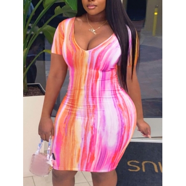 

LW Plus Size V Neck Tie-dye Bodycon Dress, Multi