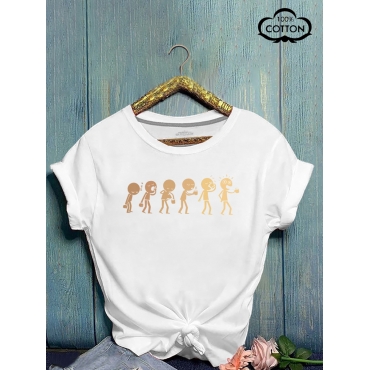 

LW COTTON Plus Size Round Neck Cartoon Print T-shirt, White