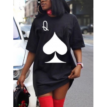 

LW Plus Size Poker Letter Print Dress, Black