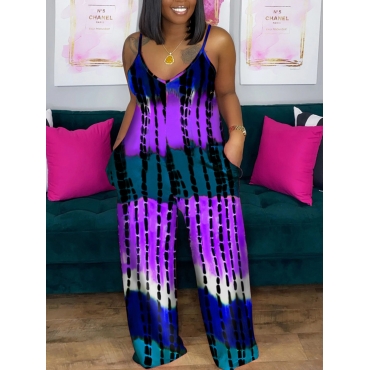 

LW Plus Size Casual Tie-dye Pocket Design Purple One-piece Jumpsuit