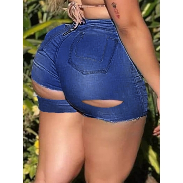 

LW Plus Size Ripped Raw Edge Denim Shorts, Royalblue