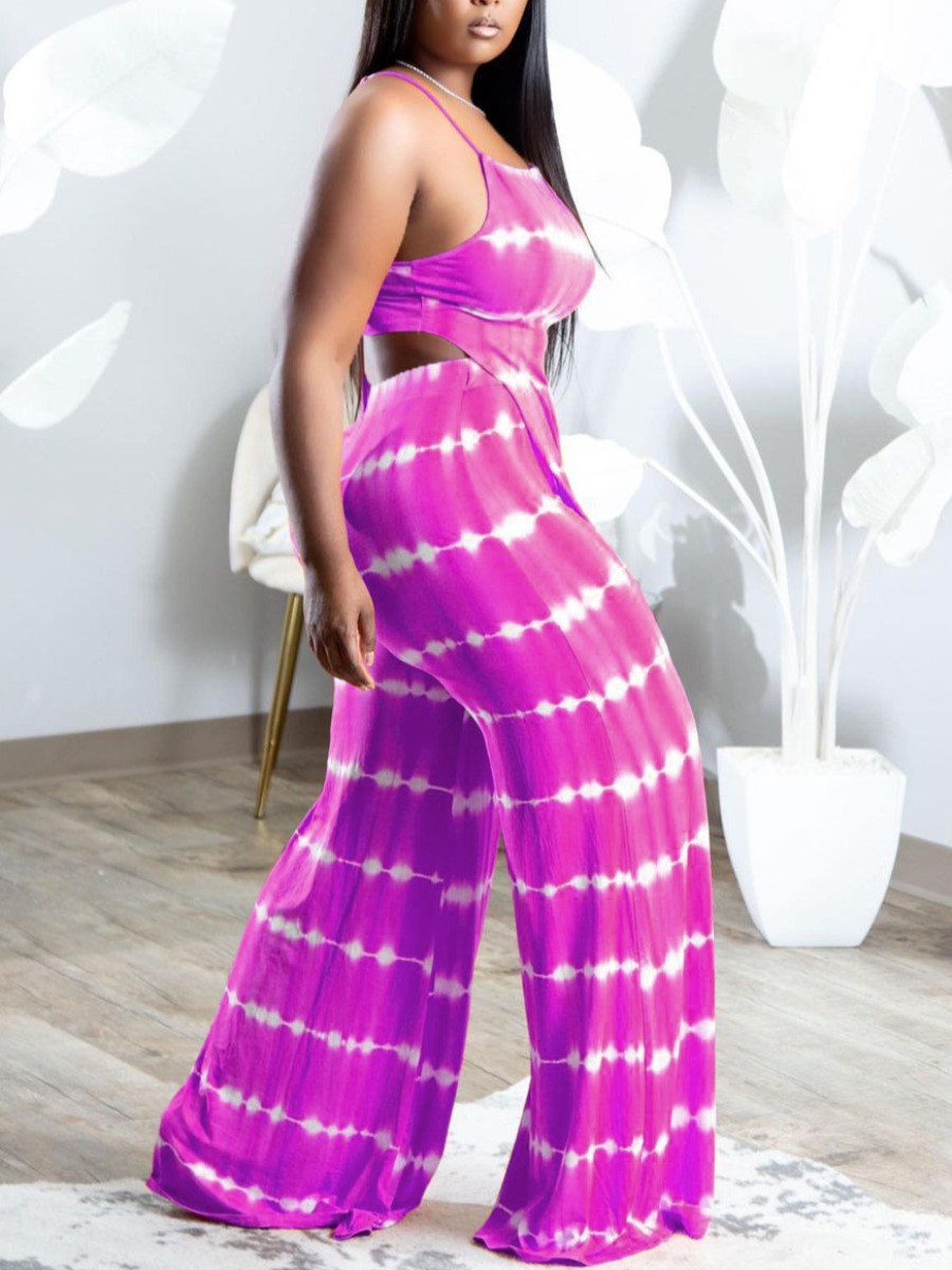 

LW Striped Wide Leg Pants Set, Rose red