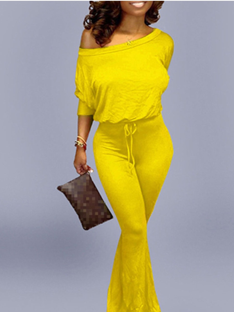 

LW Plus Size Drawstring Flared Jumpsuit, Yellow