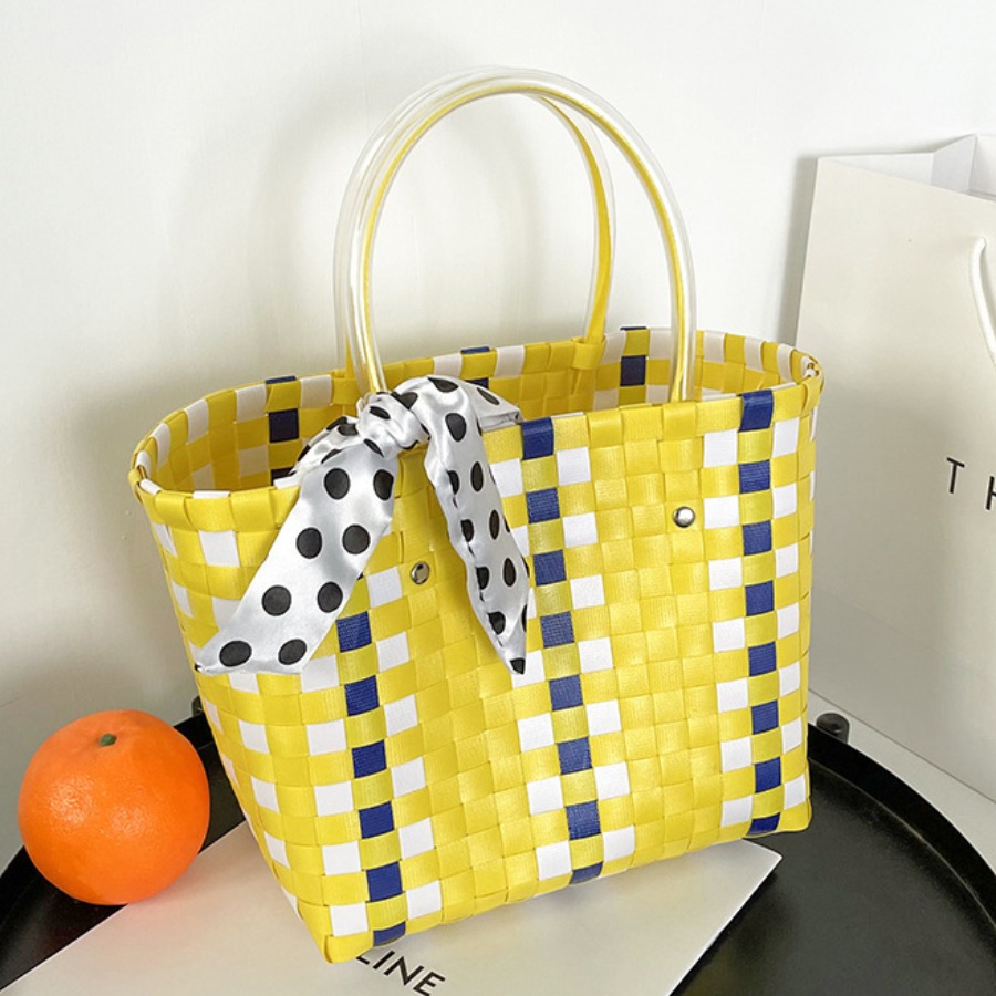 

LW Woven Plaid Pattern Totes Bag, Yellow