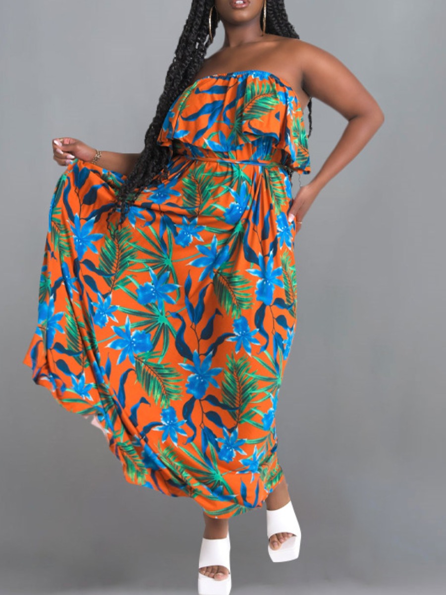 

LW Plus Size Off The Shoulder Floral Print Dress, Baby blue