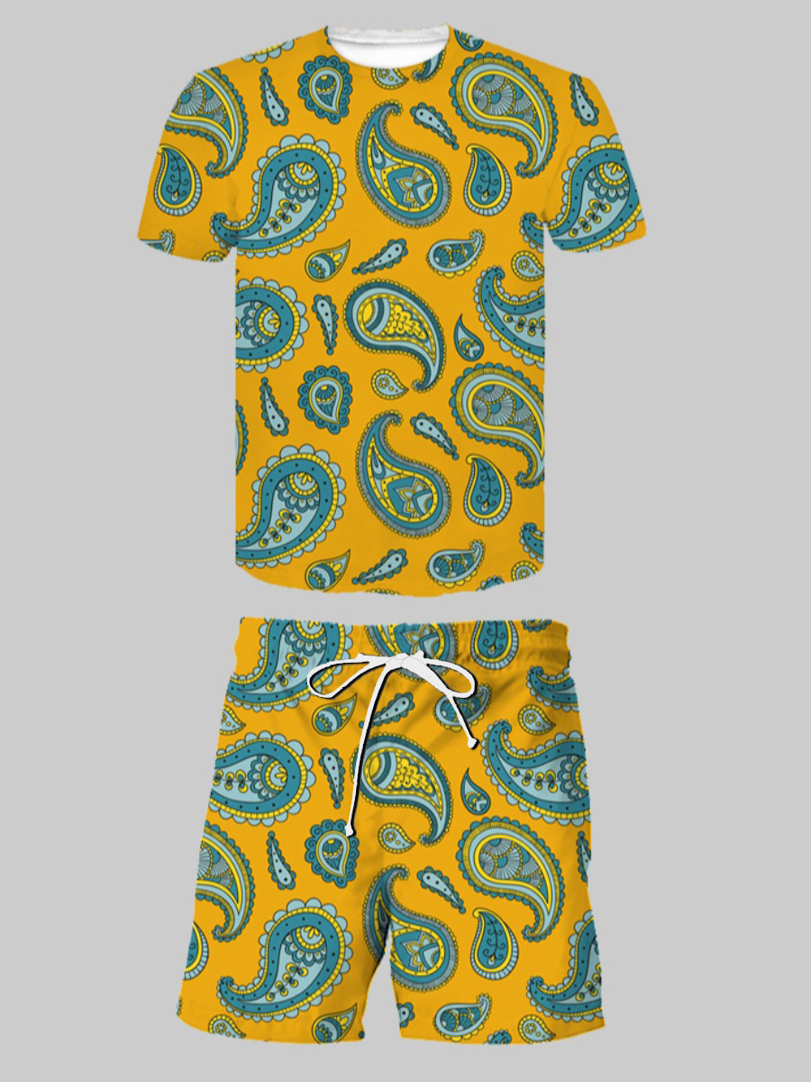 

LW Men Cashew Print Drawstring Shorts Set, Yellow