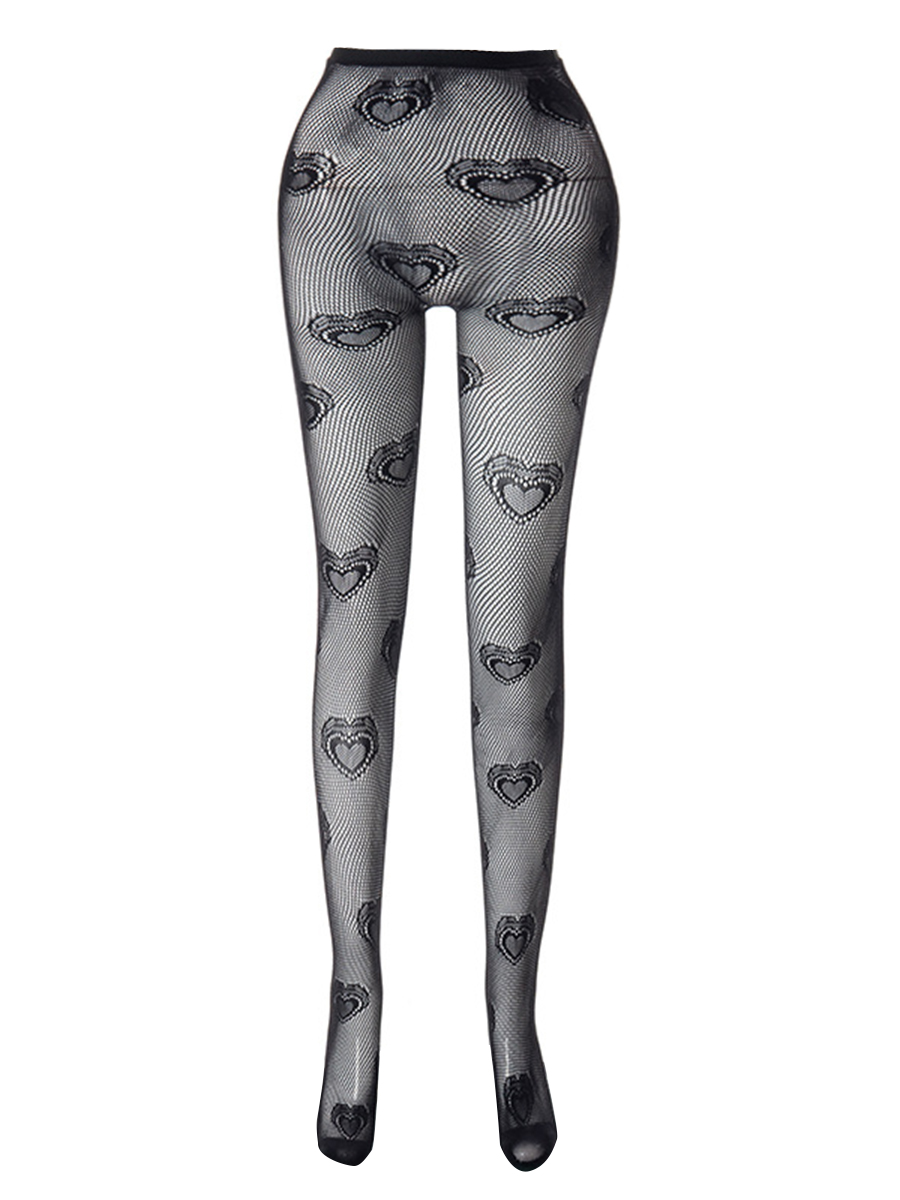 

LW SXY Mid Waist Heart Print See-through Pants, Carbon black