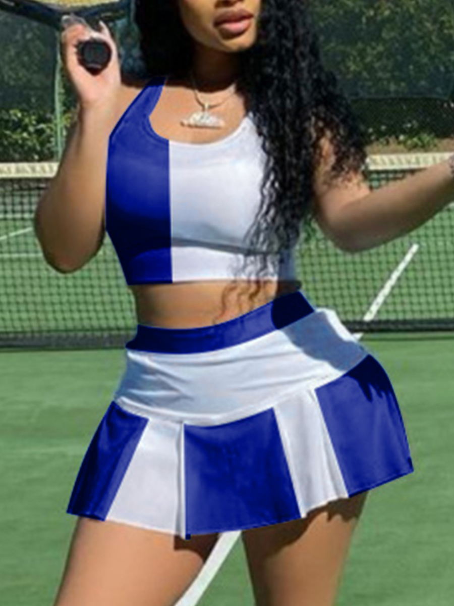 

LW Cami Color-lump Patchwork Shorts Set, Royalblue