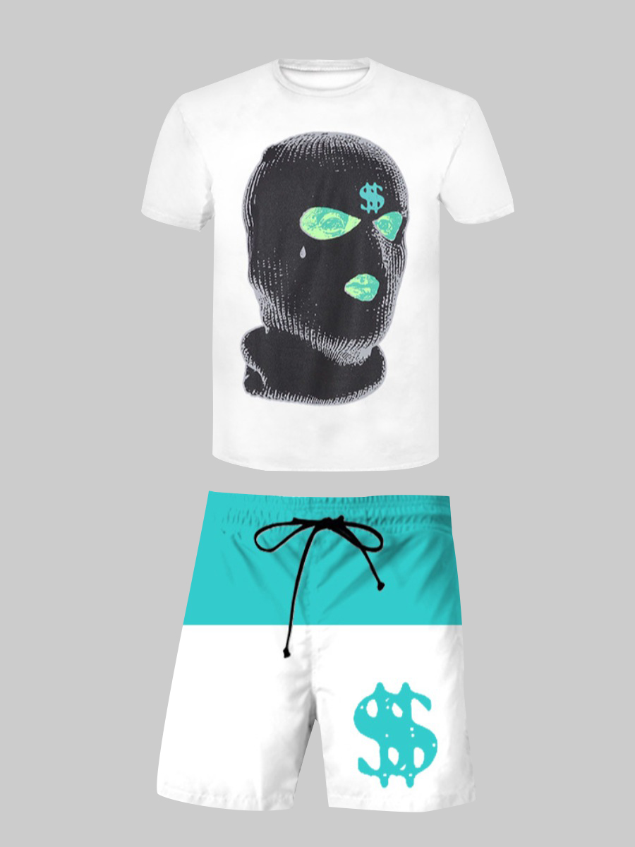 LW Men Money Print Pullovers Shorts Set